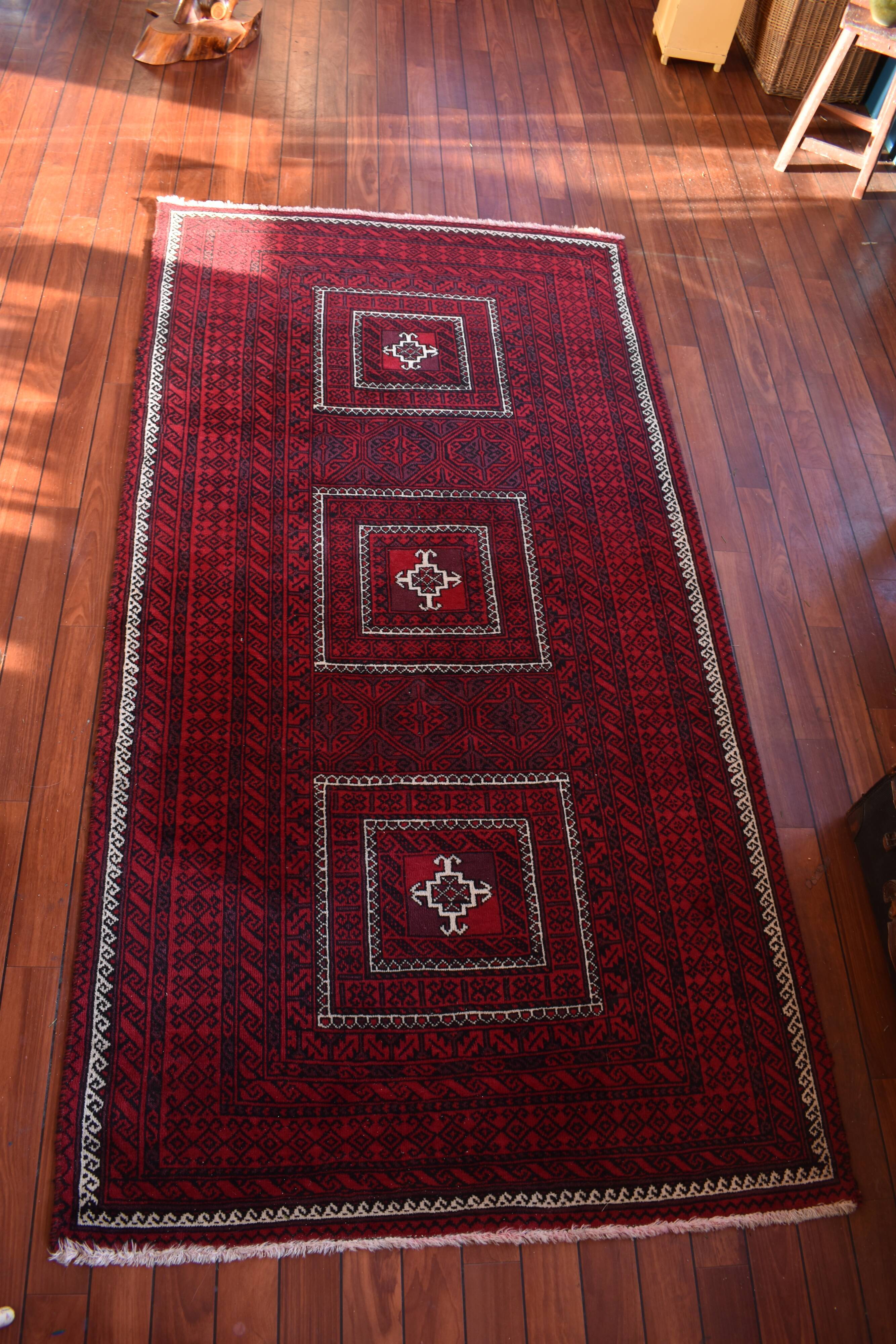 Old carpet handmade red hand 244x126cm