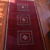 Old carpet handmade red hand 244x126cm