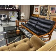 T4 black leather and teak sofa by Fred Lowen for Tessa, 1970s