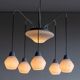Italian brass enamelled grey chandelier with frosted glass pendants, circa 1960.