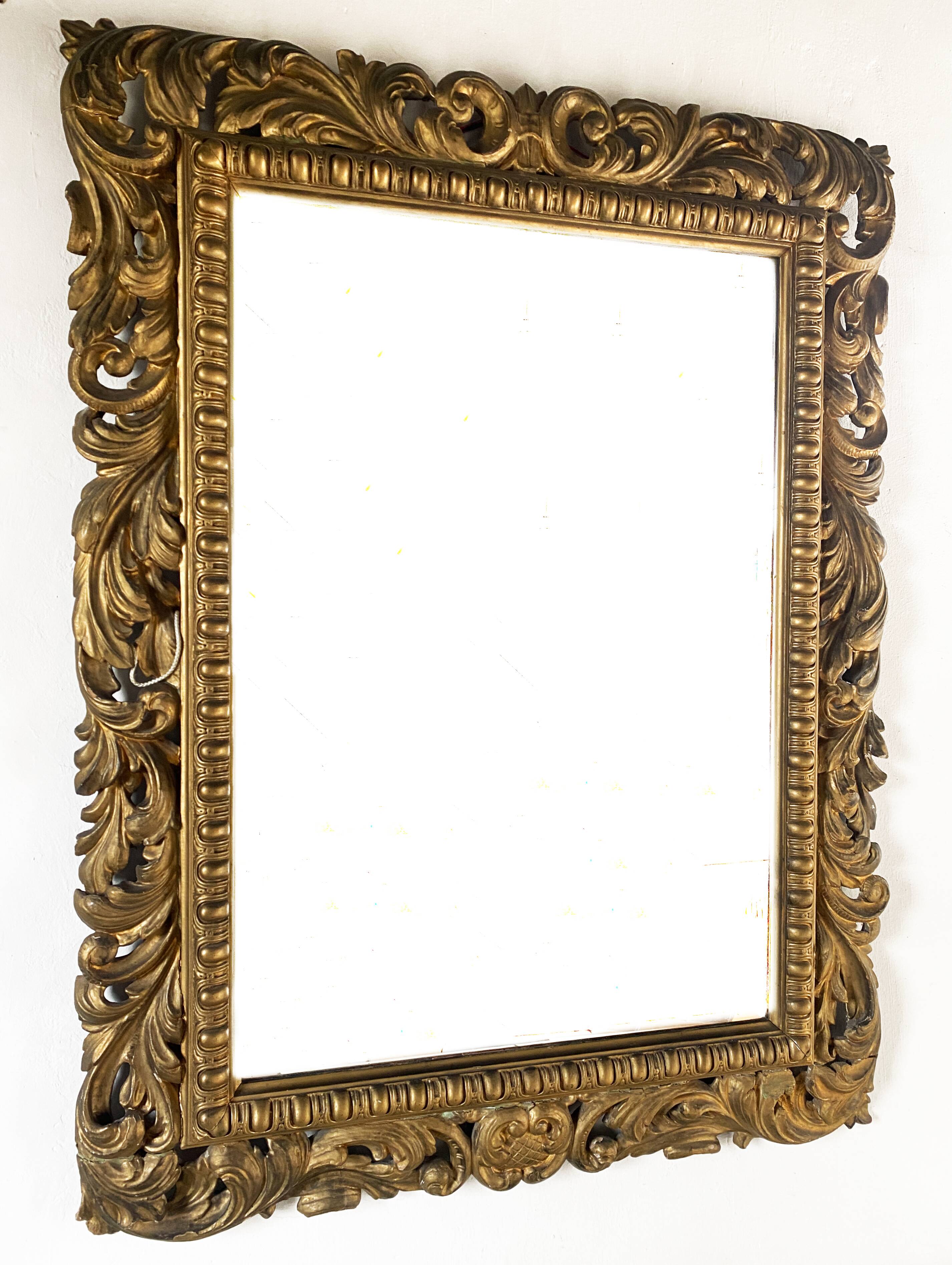Ancient Florentine mirror – carved and gilded wooden frame – Baroque style