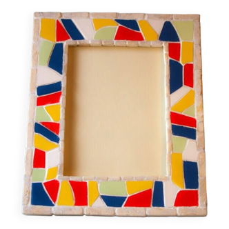 Photo holder decorated with modernist trencadis style mosaic. Portrait frame. Photo frame.