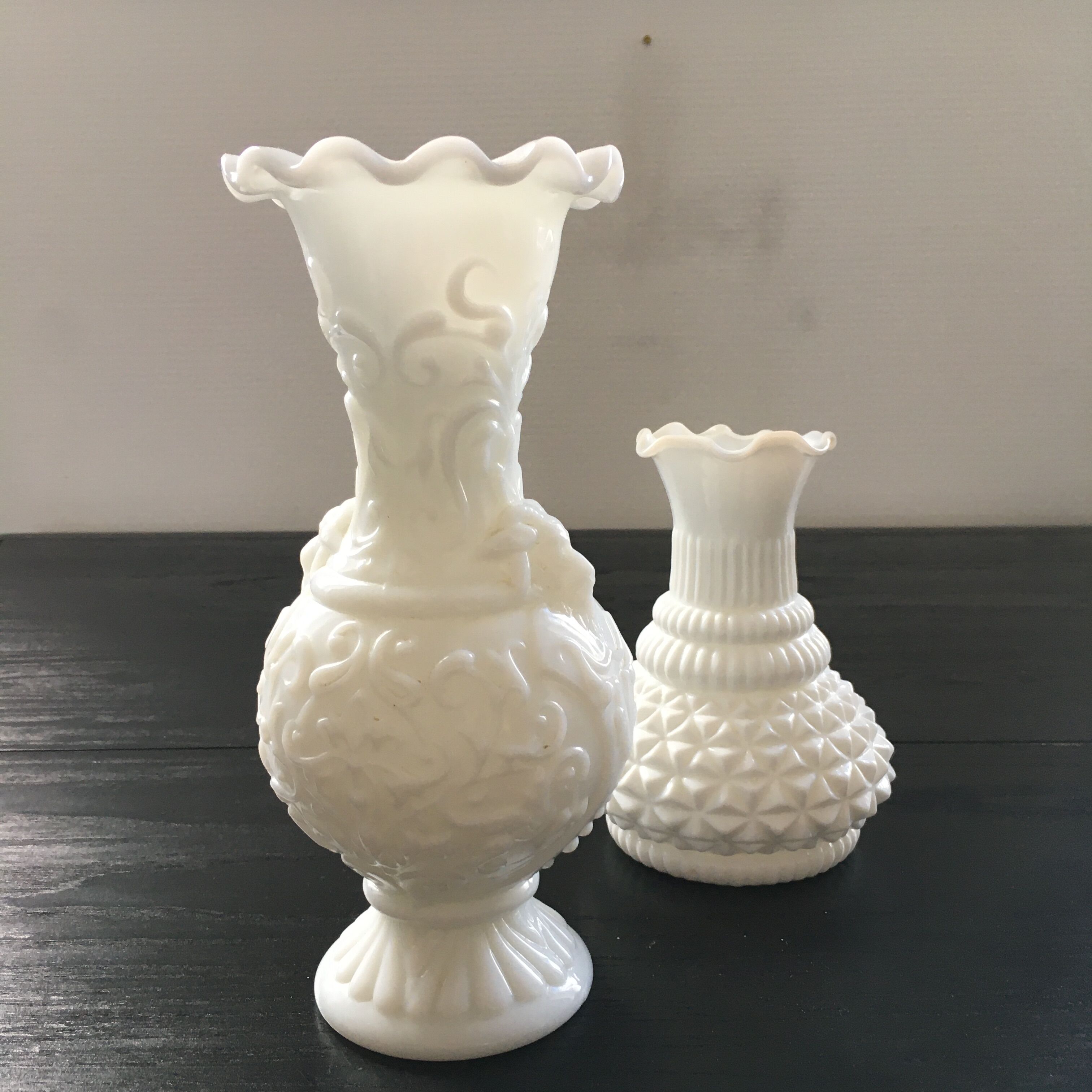 Pair of white glass vases