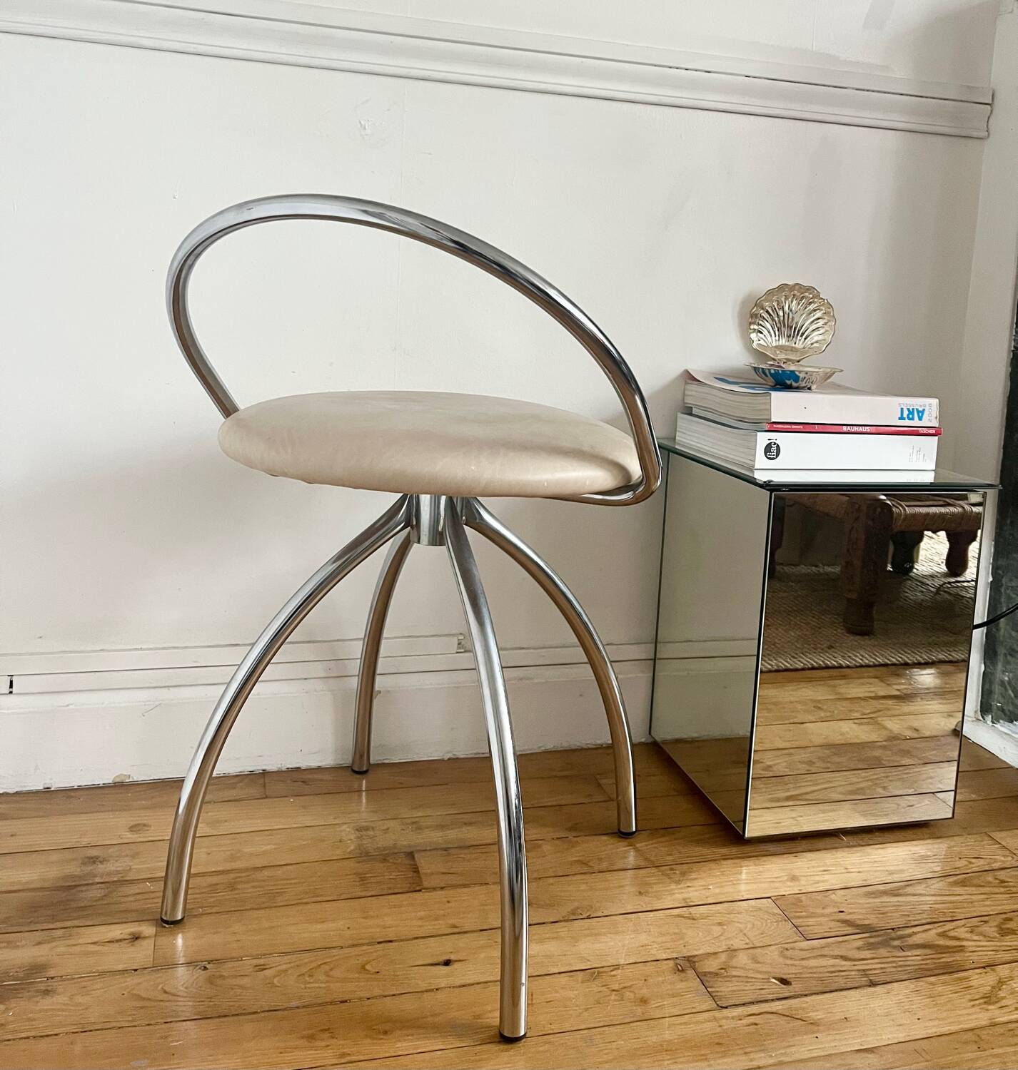 Vintage chrome metal swivel chair