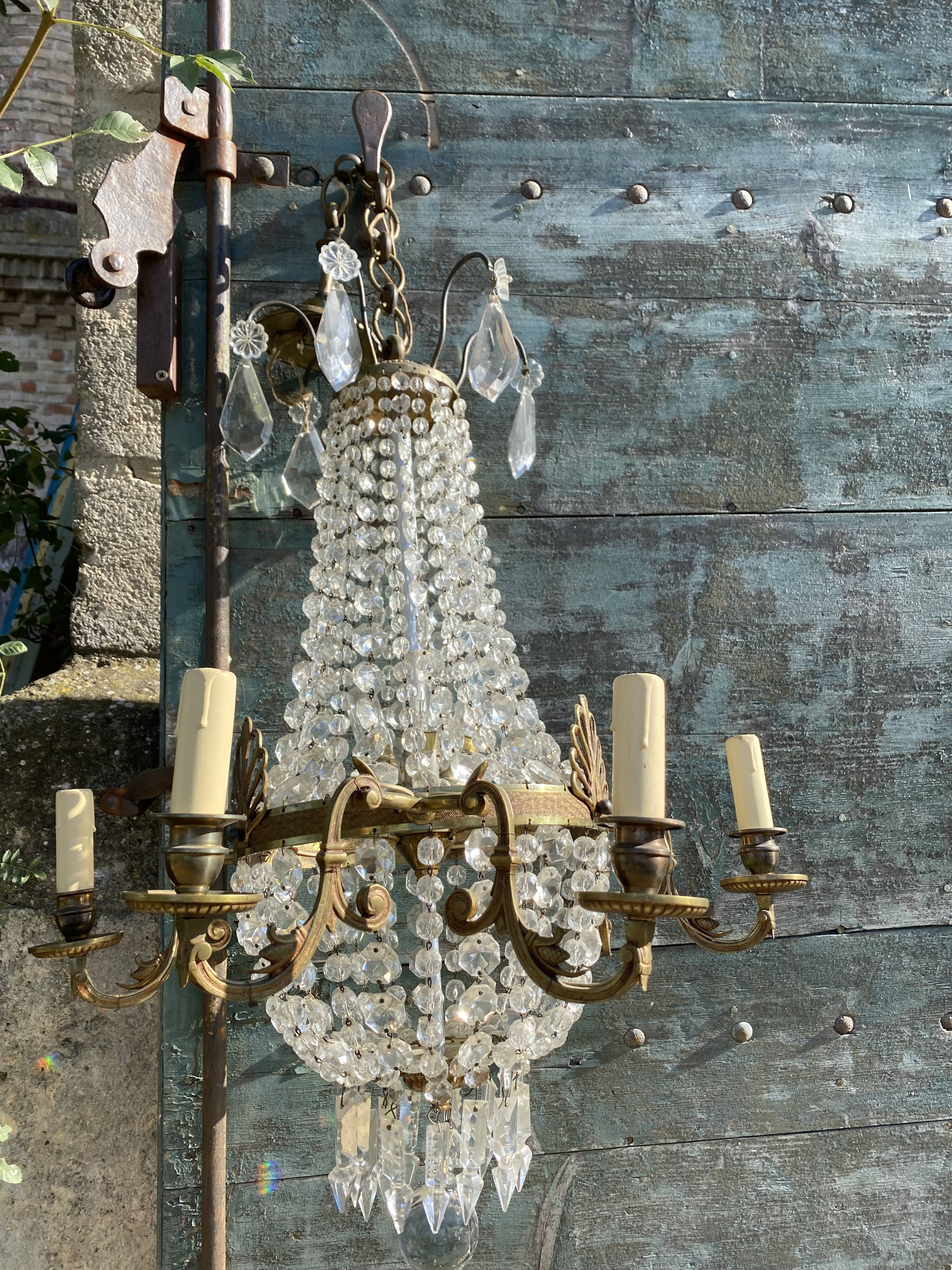 Bronze and crystal hot air balloon chandelier