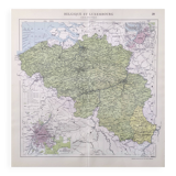 Carte vintage de la Belgique et Luxembourg 43x43cm de 1950