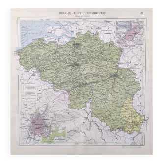 Vintage map of Belgium and Luxembourg 43x43cm from 1950