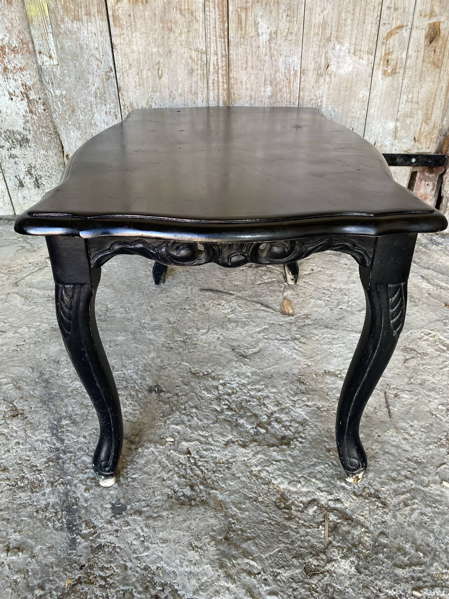Vintage Black Carved Oak Louis XV Style Coffee Table