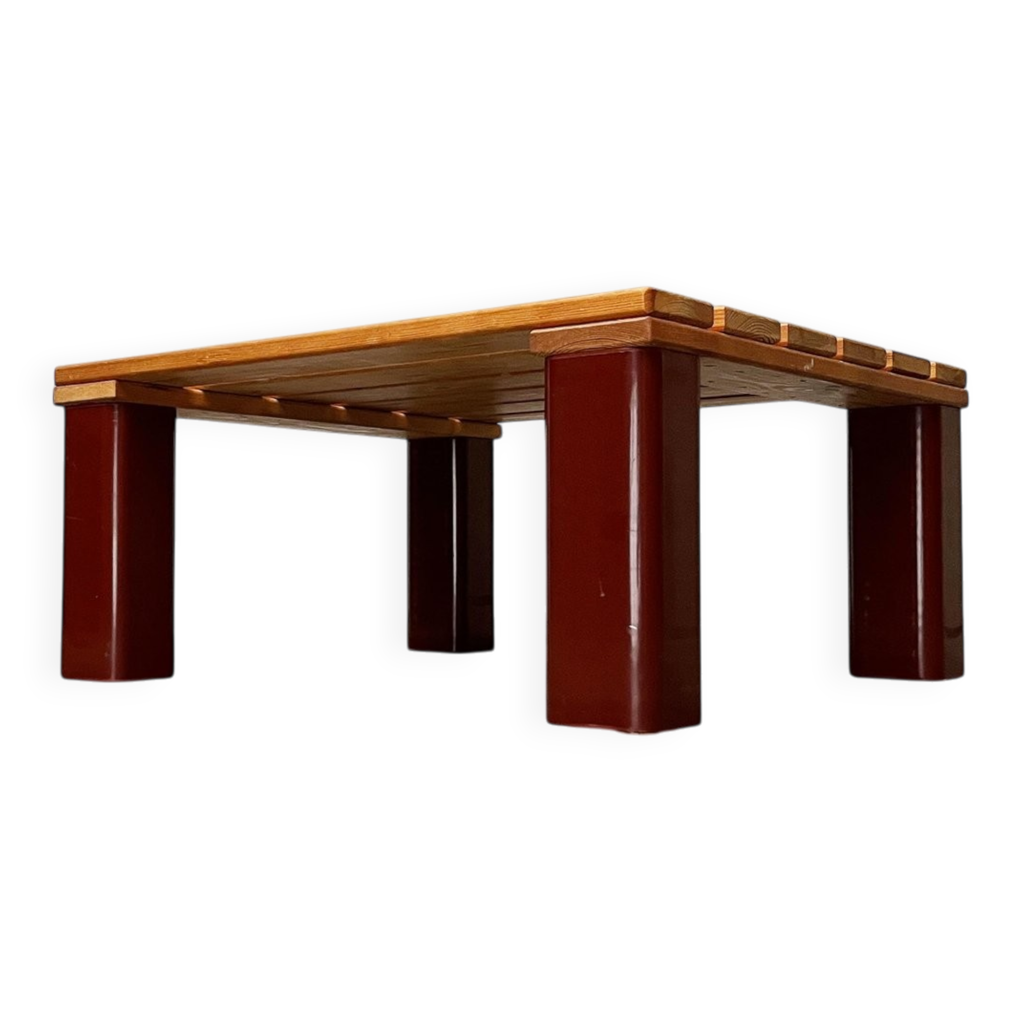 Table basse vintage en pin massif et plastique pour canapé d'extérieur, années 1970
