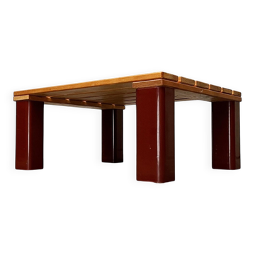 Table basse vintage en pin massif et plastique pour canapé d'extérieur, années 1970