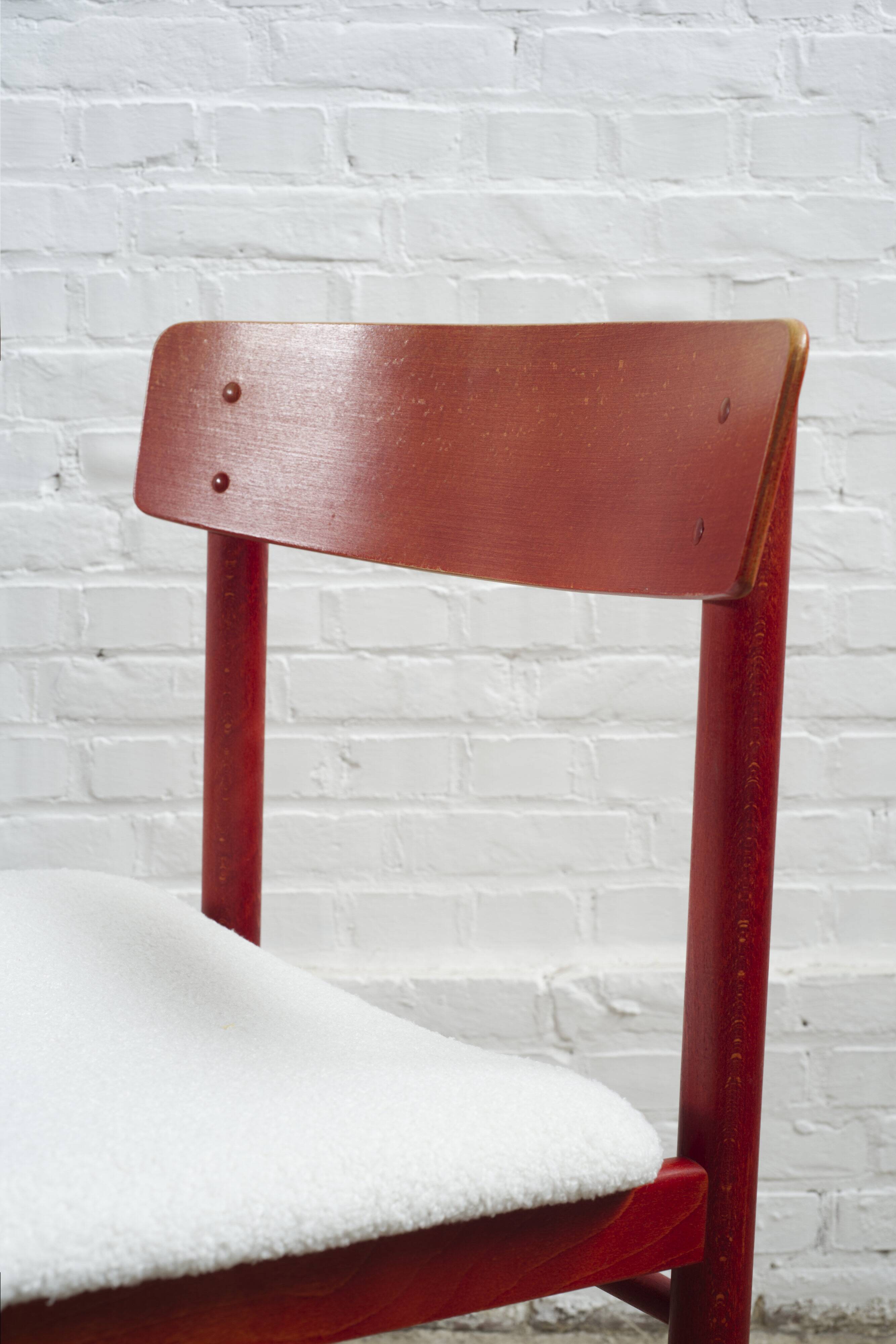 6x red stained beech dining chairs "Model 250" by Farstrup Denmark, 1960's