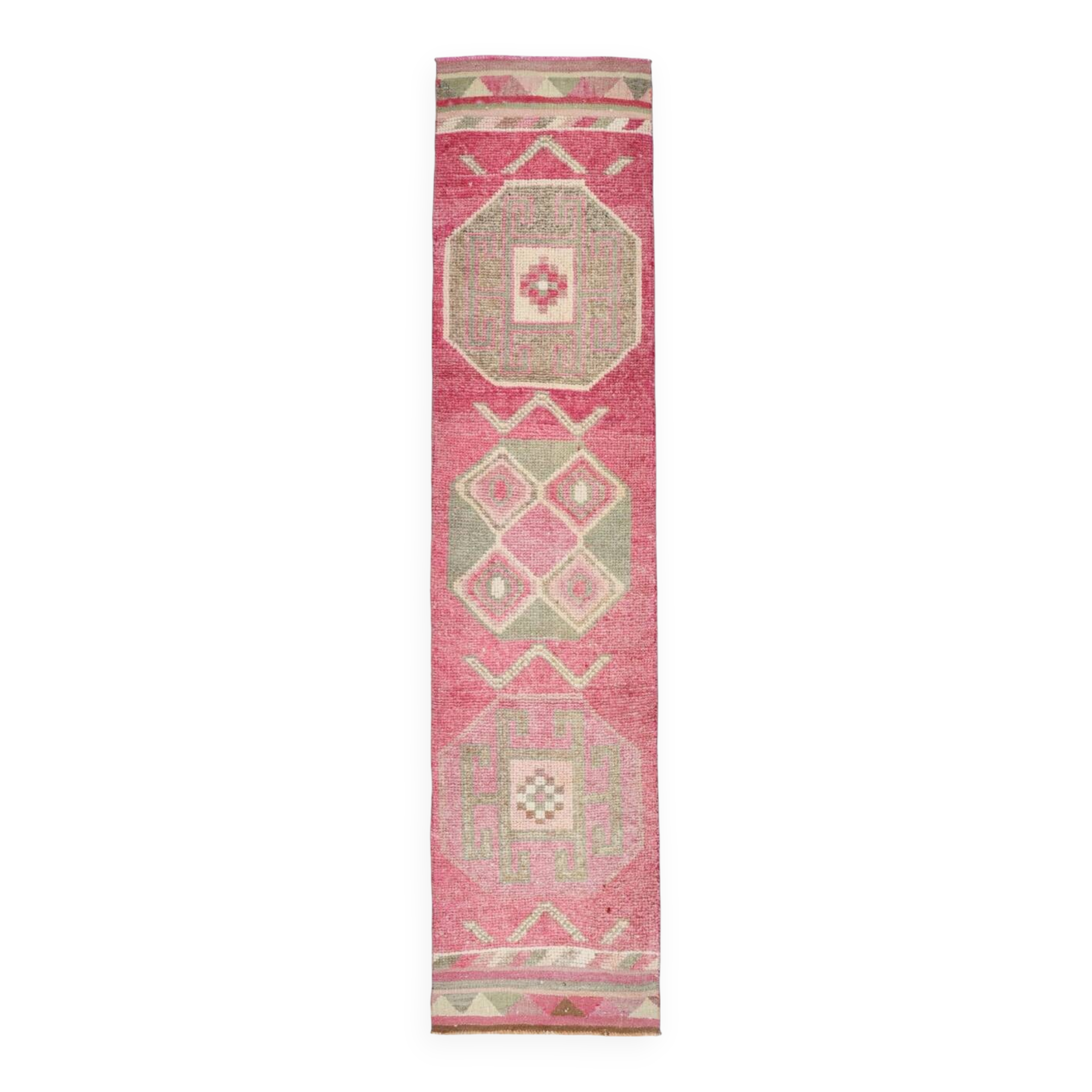 2x10 Pink & Green Tribal Vintage Runner Rug, 70x309Cm