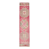 2x10 Pink & Green Tribal Vintage Runner Rug, 70x309Cm