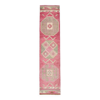 Tapis de couloir vintage tribal rose et vert 2x10, 70x309 cm