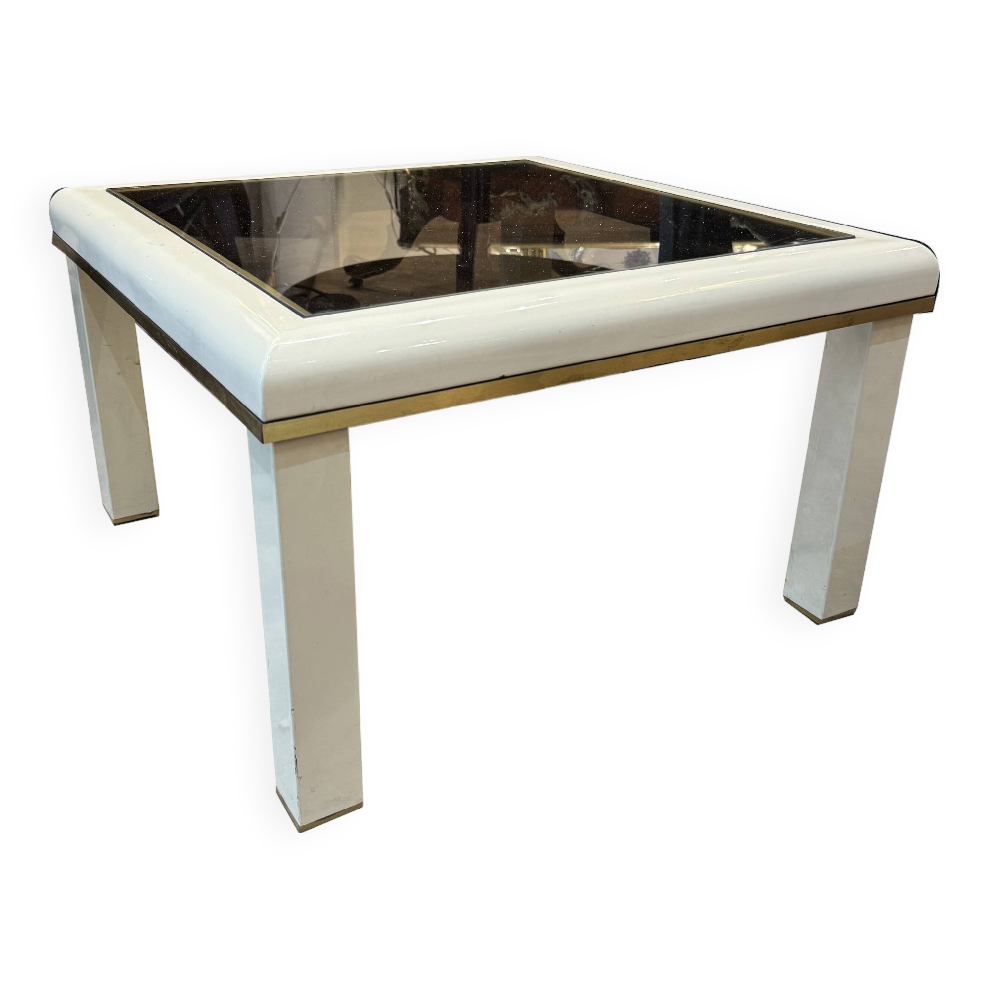 Lacquered metal pedestal table from the 70s