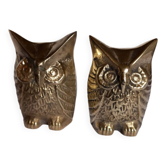 Duo of brass owls