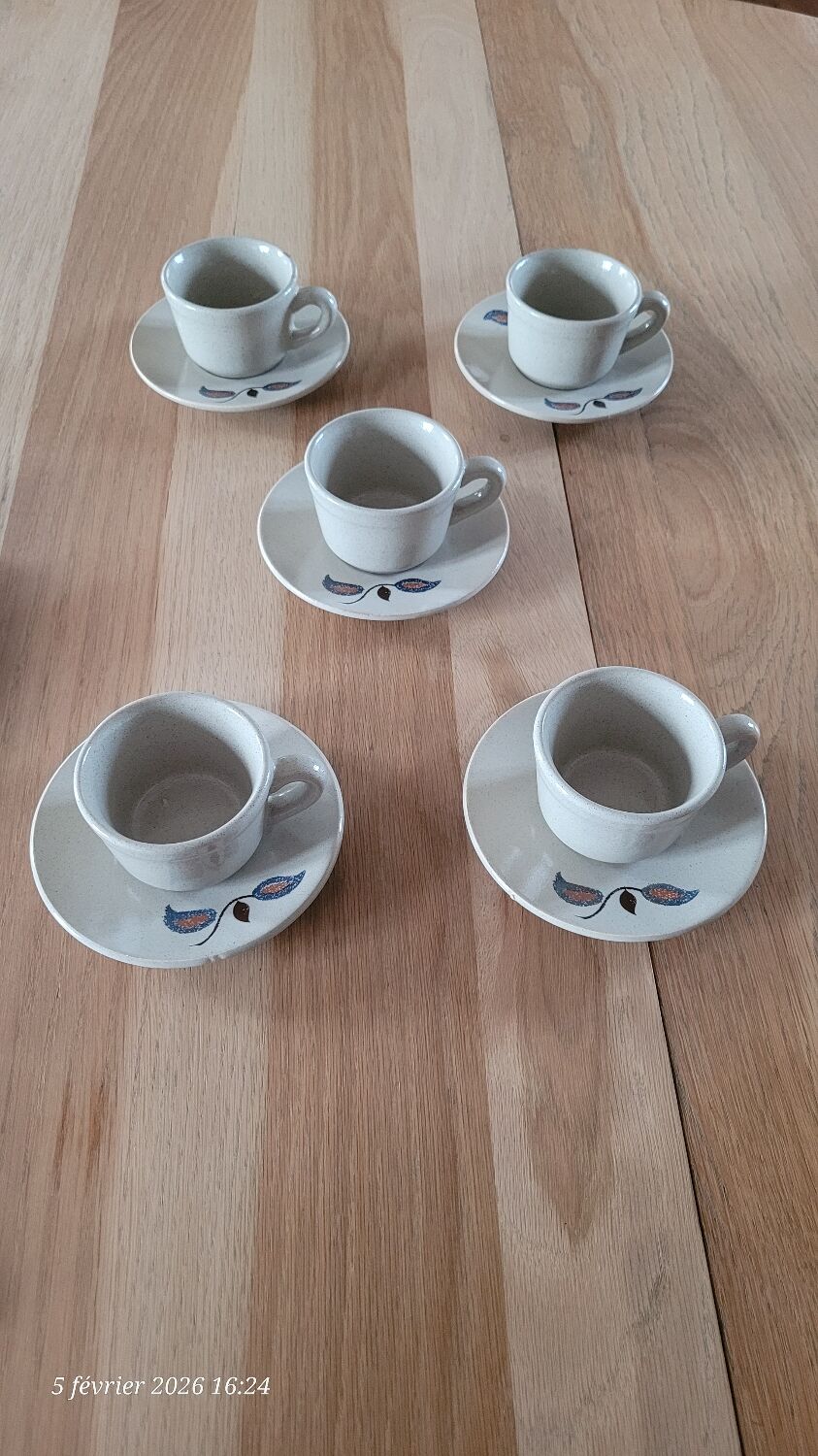 5 cups and saucers St Amand earthenware