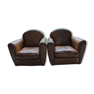 Paire de fauteuils Club en cuir