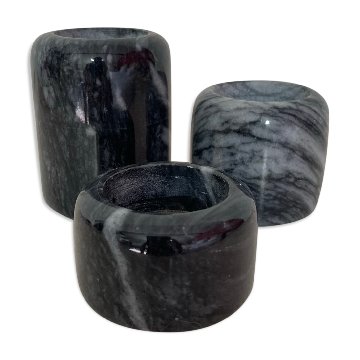 Set of 3 marble candle holders, 1980