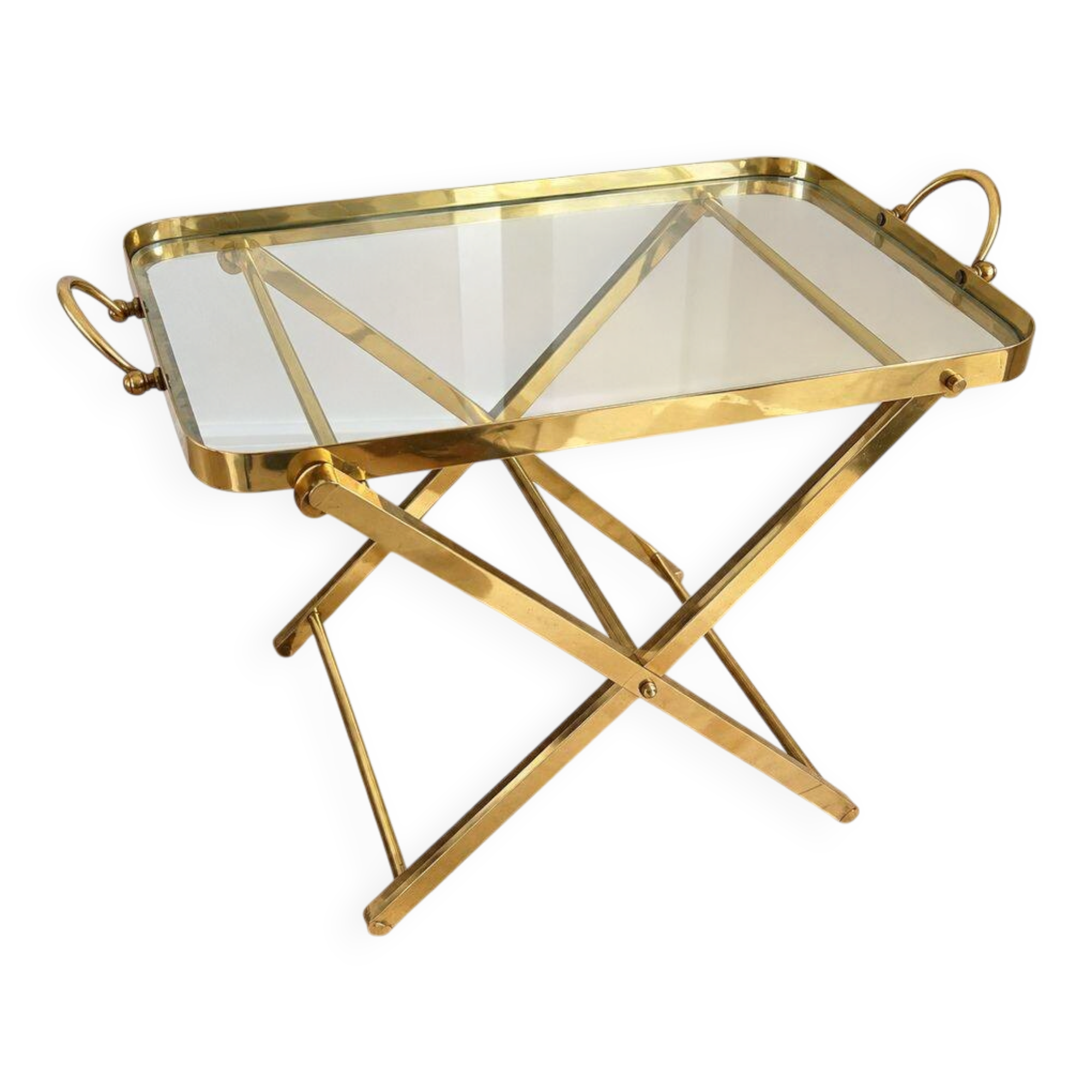 Vintage side table in gilded brass and glass – 1960s/70s