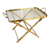 Table d’appoint desserte vintage en laiton doré et verre – années 60/70