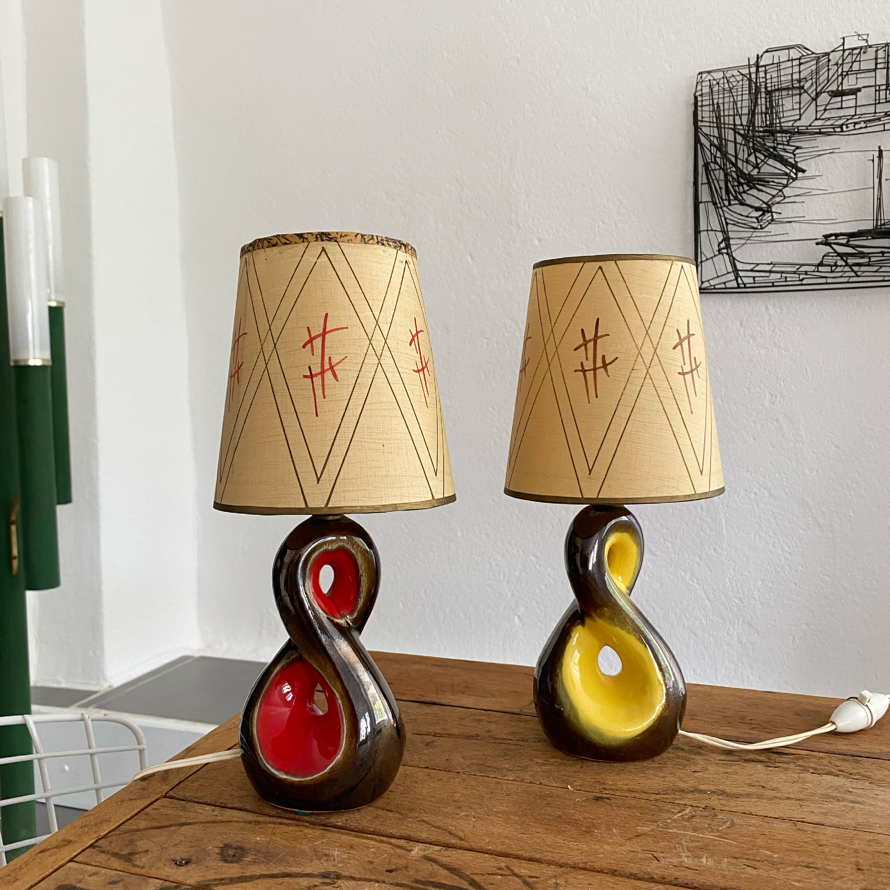 Pair of ceramic lamps freeform vintage 50s