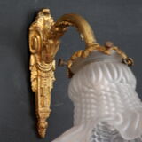 Paire d'appliques murales en laiton tulipe ancienne en verre vintage