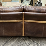 Scandinavian right sofa, vintage design, leather and wood