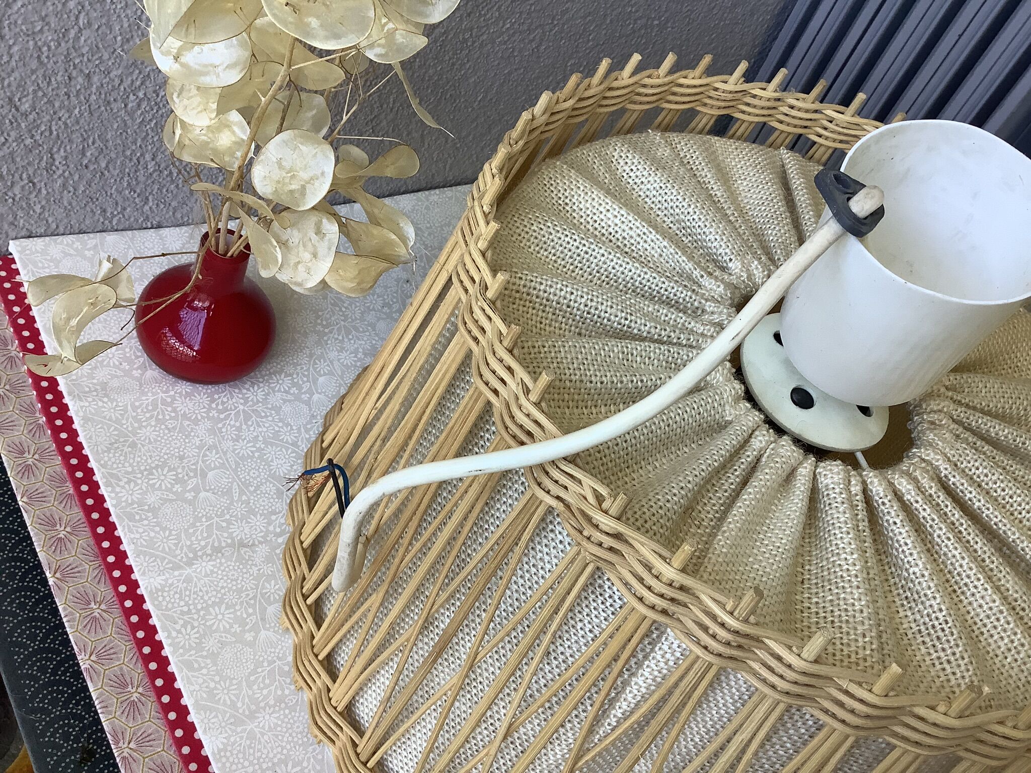 Boho chic rattan and burlap pendant light