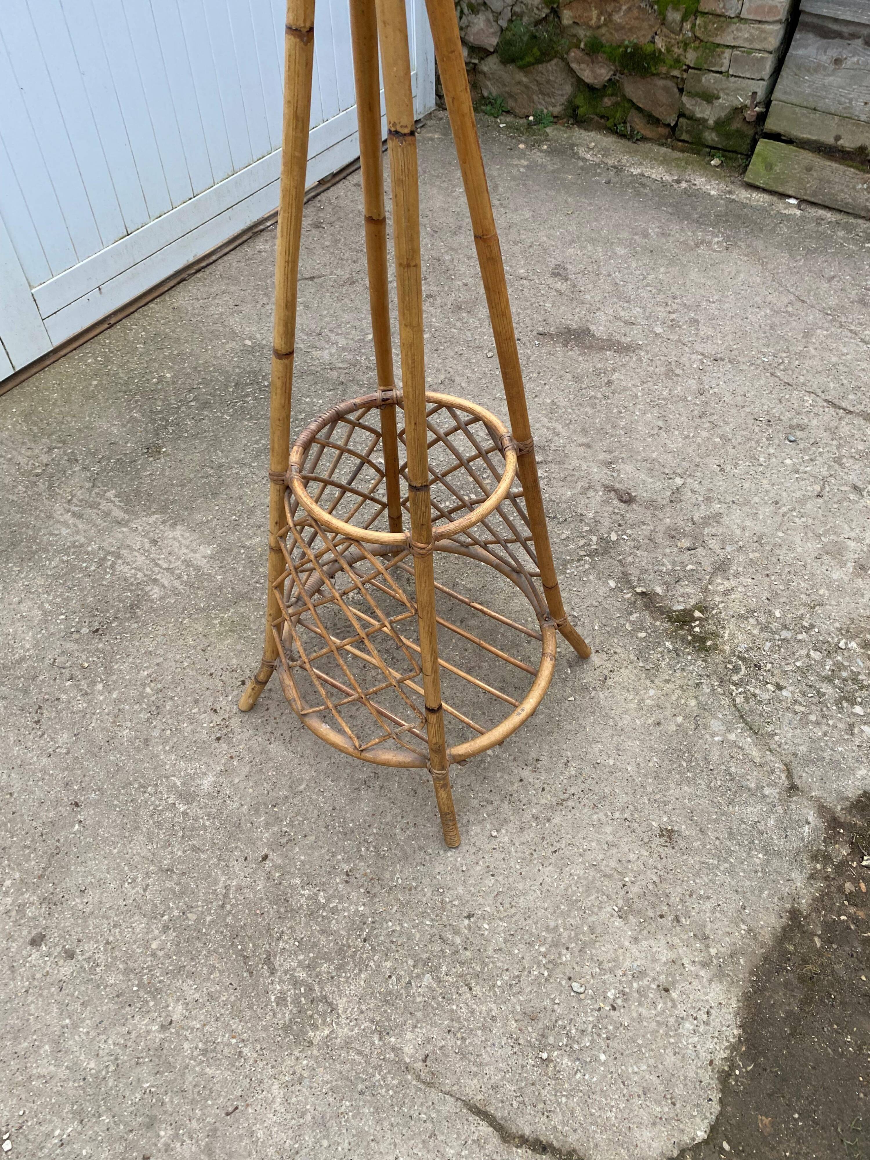 Vintage 1970s rattan coat rack