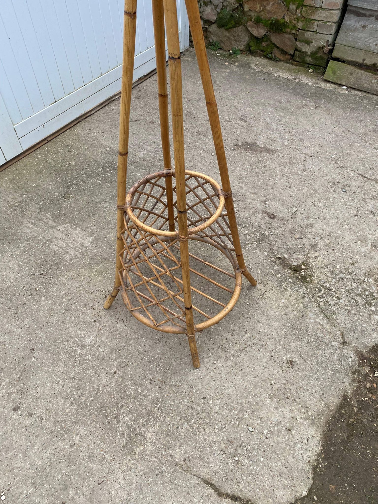 Vintage 1970s rattan coat rack
