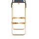 Pair of blue metal and brass stools without a backrest.