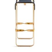 Pair of blue metal and brass stools without a backrest.