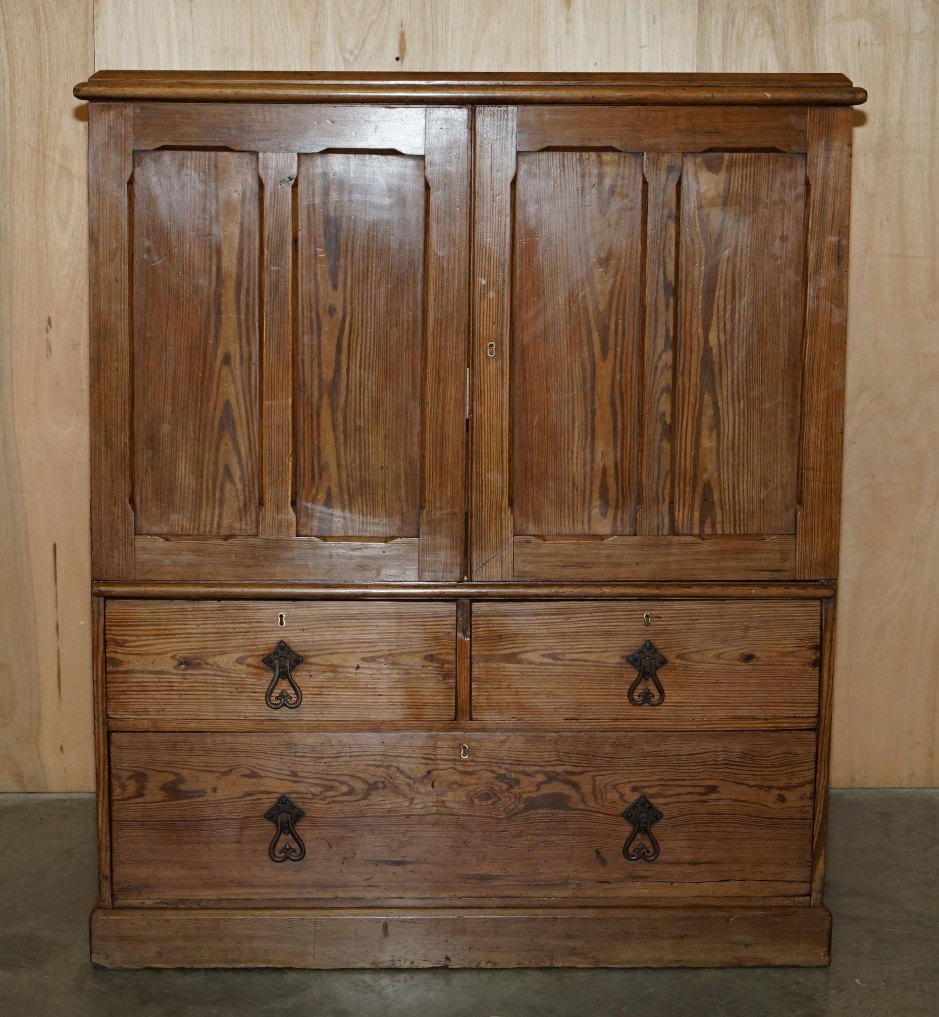 Antique Victorian pine governess buffet with sliding shelf.