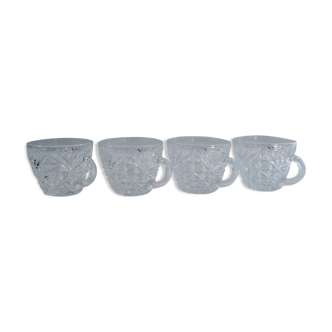 Set 4 cups coffee clear glass chiseled vintage