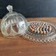 Vintage glass cheese dome with its plate, 1950s.