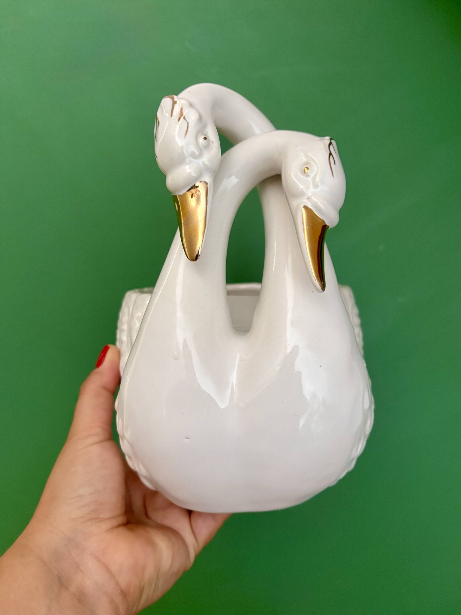 Cache pot cygne vintage en céramique