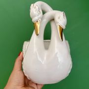 Cache pot cygne vintage en céramique