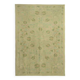 Textile vert brode à la main style suzani 210 x 140 cm