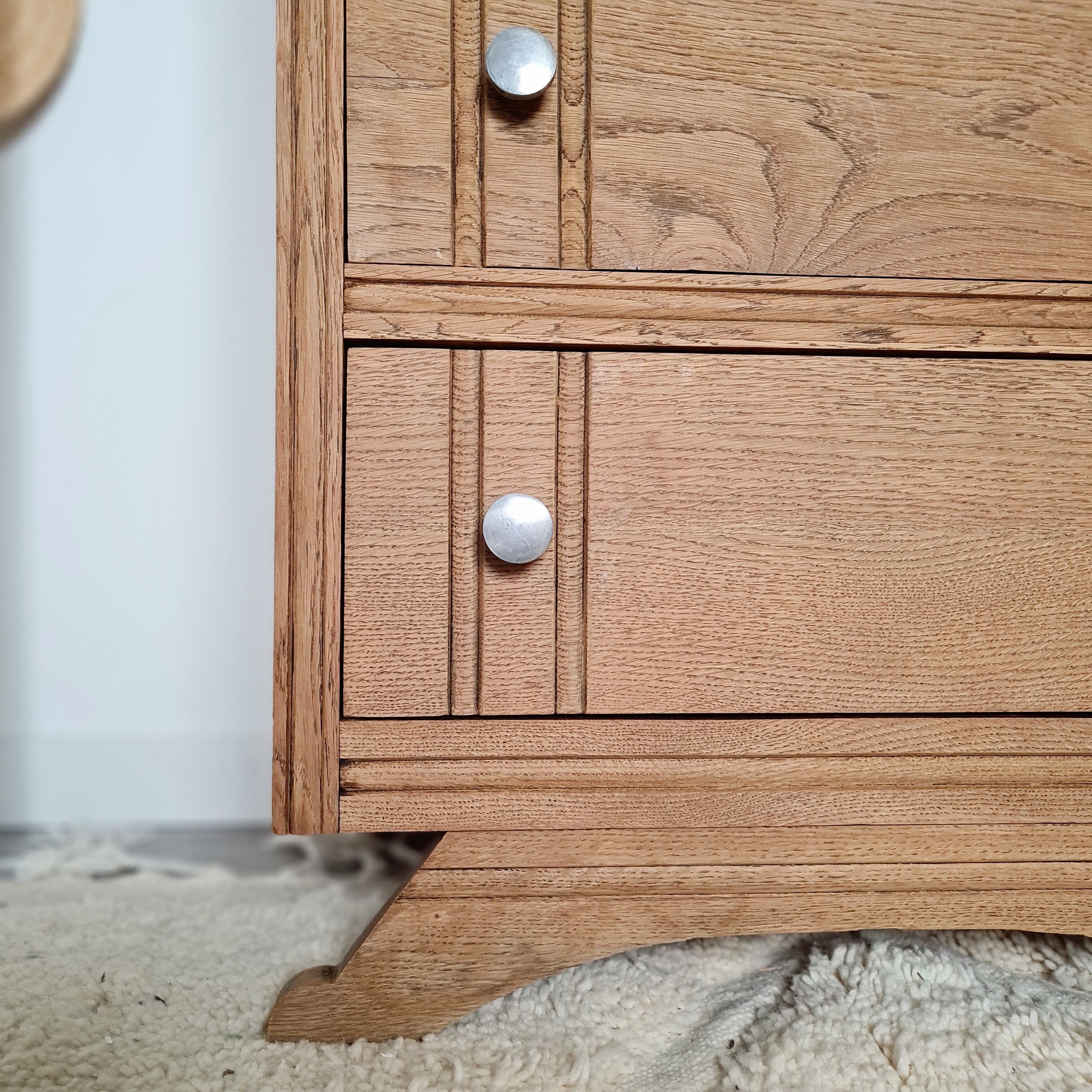 Art Deco chest of drawers curved legs raw wood