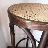 Set of 4 high bistro stools in curved wood and canework.
