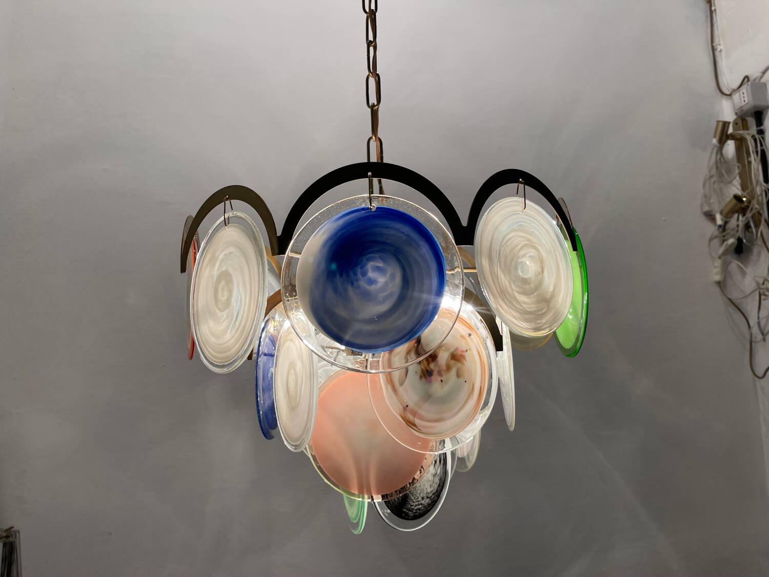 Lustre à disque en verre de Murano de l'ère spatiale, années 1970