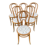 6 Bistro Chairs Fischel Thonet Bent Beech Damask Fabric