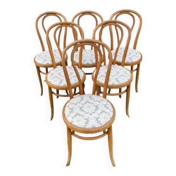 6 Bistro Chairs Fischel Bent Beech Damask Fabric