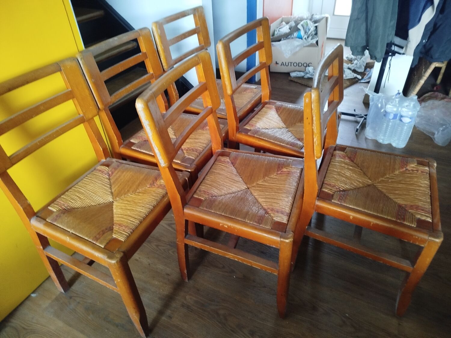 Set of 6 vintage straw chairs – Pierre Cruège – 1950s