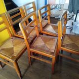Set of 6 vintage straw chairs – Pierre Cruège – 1950s