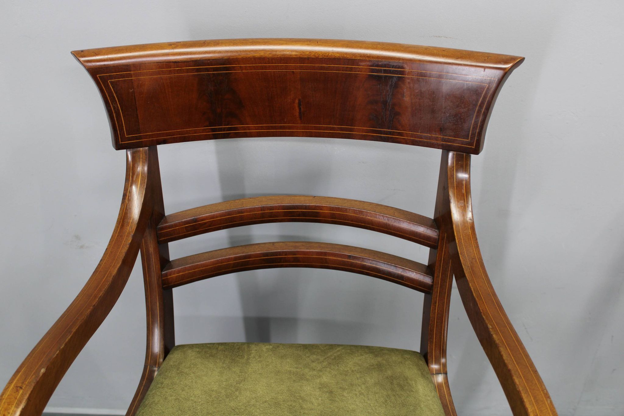 French Art Deco walnut dining chair set with armchairs, France 1930s