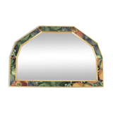 Old vintage octagonal mirror, floral patterns, green and gold