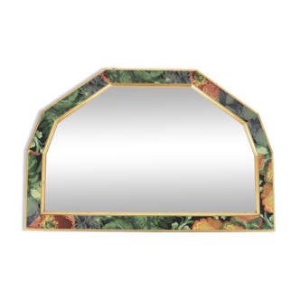 Old vintage octagonal mirror, floral patterns, green and gold