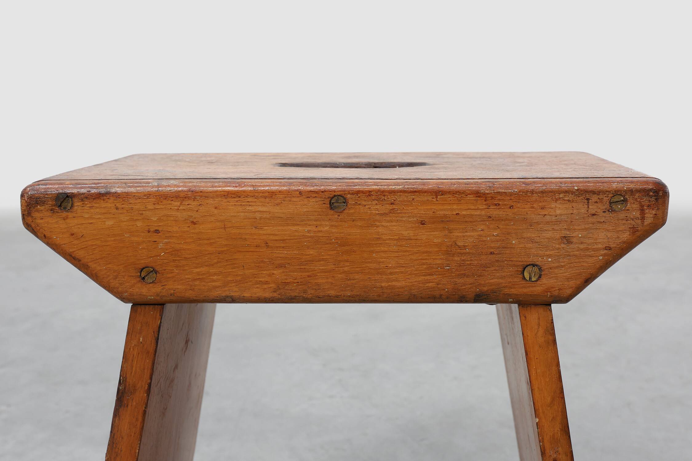 Rustic Pine Stool with Cut-Out Trestle Legs, Sweden, circa 1920